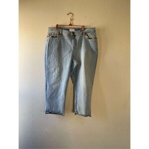 Lane Bryant rainbow embroidered mid rise boyfriend capri size 18‎